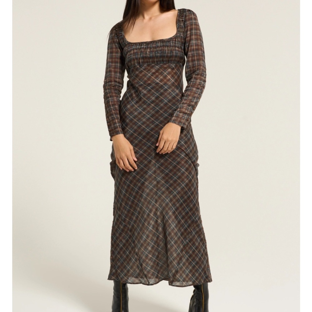 DAMSON MADDER US 12 UK16 Marissa Sheer Dress midi maxi check